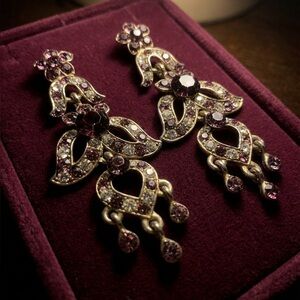 Vintage-Style Purple Crystal Gold-Tone Chandelier Earrings